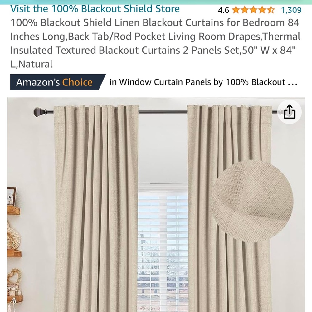 100% blackout panels (2) in color ‘natural’